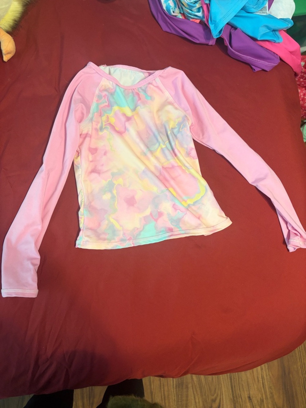 Lands' End Girls' Pastel Tie-Dye Rashguard with Pink Sleeves
